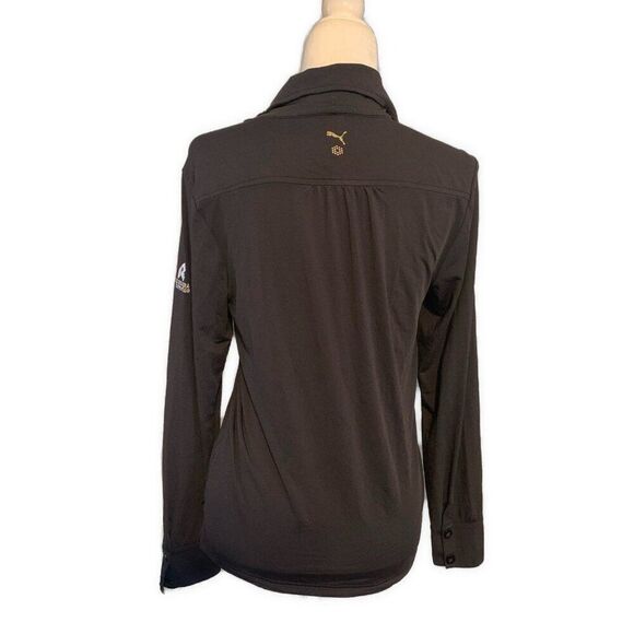 Puma Black Long Sleeve Button Down Polo Soft Stretchy Top medium - Picture 2 of 7